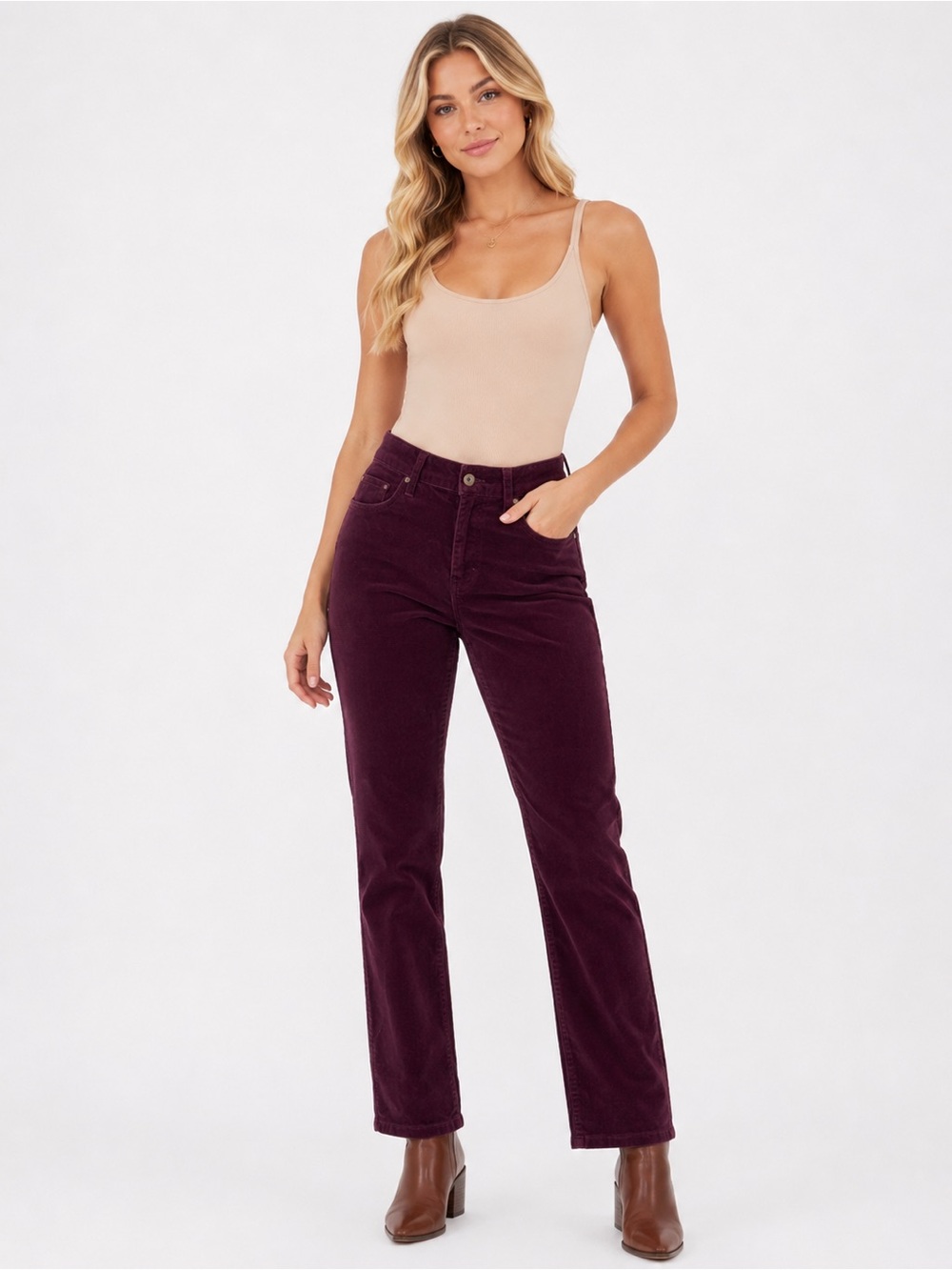 Zara Basic Deep Plum Corduroy Straight Leg Pants Size 6